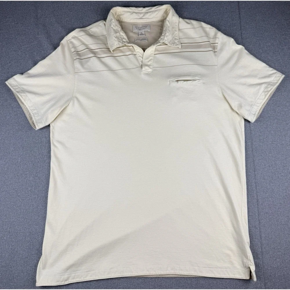 Banana Republic Fitted Pima Polo Shirt XL Ivory Short Sleeve Pocket